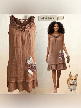 Anthropologie Blue Bird CoCo Sheer layered above knee length dress Size Small